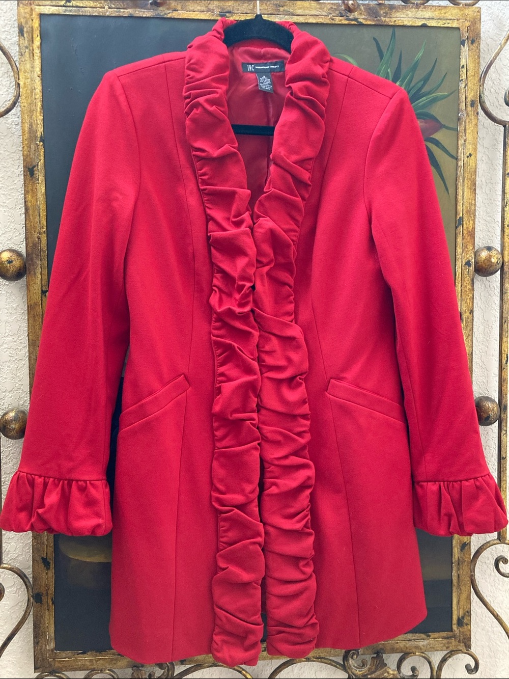 Like New INC Knit Ruffled Jacket w/ Hook Closure P2P 18 in.